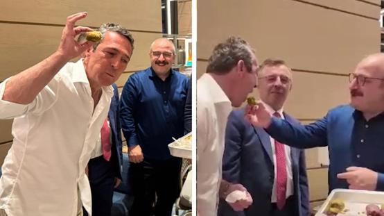 Fenerbahçe Başkanı Ali Koç, final öncesi Mustafa Varankın elinden baklava yedi
