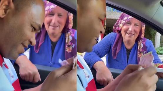 Bir tomar parayı eline alan turist Karadenizli kadınla dalga geçti
