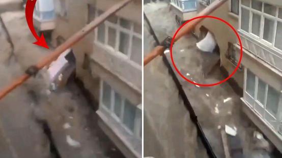 Ankarada selin şiddetini en iyi anlatan görüntü! Sular, evin duvarını patlattı