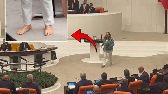 CHPli Semra Dinçer Meclis kürsüsüne çıplak ayakla çıktı