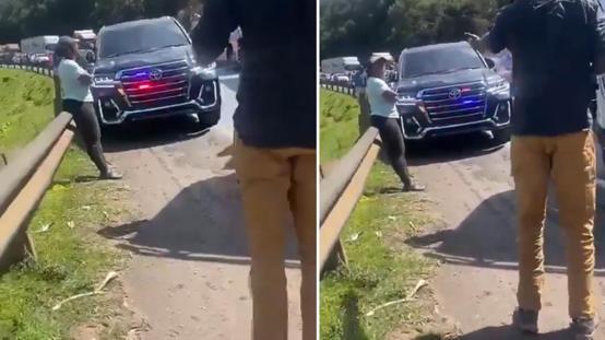 Trafiği atlatmaya çalışan çakarlı hükümet aracının önünü kesti