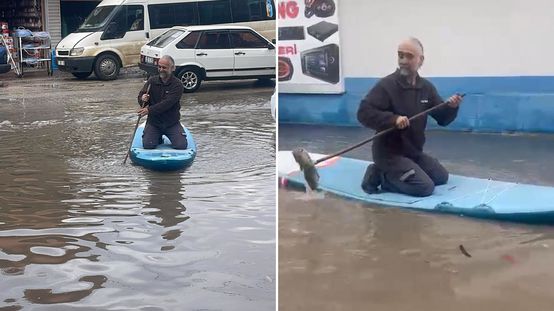 Adanada esnaf sel suyunda sörf yaptı