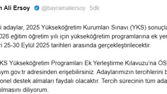 2025 Yükseköğretim Ek Yerleştirme Tarihleri Açıklandı