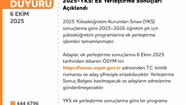 YKS Ek Yerleştirme Sonuçları Açıklandı