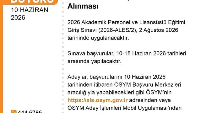 ALES/2 Başvuruları Başladı