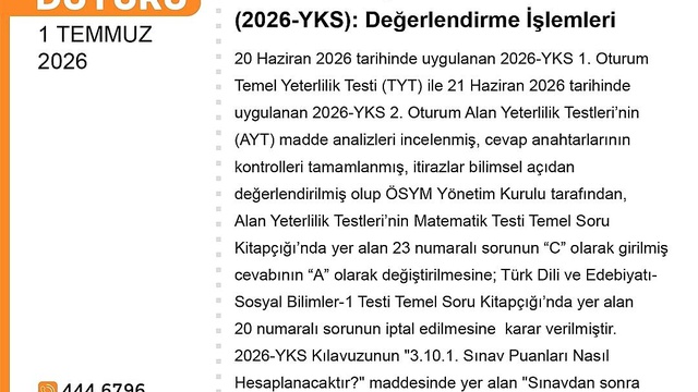 YKS'de Soru İptali ve Cevap Değişikliği