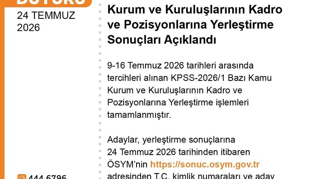 ÖSYM KPSS-2026/1 Yerleştirme Sonuçlarını Açıkladı