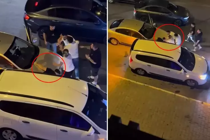 Trafikte dehşete düşüren görüntü İki araç arasına sıkıştırdığı şahsı böyle darbetti