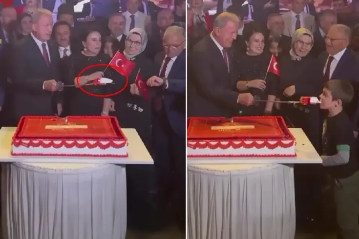 Hulusi Akar’ın küçük çocuğa kılıçla pasta yedirdiği görüntüler ses getirdi