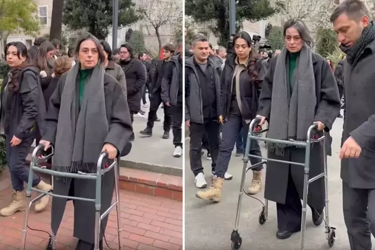 Sinem Dedetaş cenazeye yürüteçle katıldı