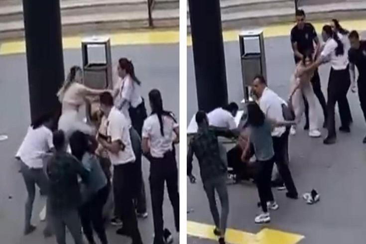 Kadınlar arasında AVM önünde tekme tokat kavga