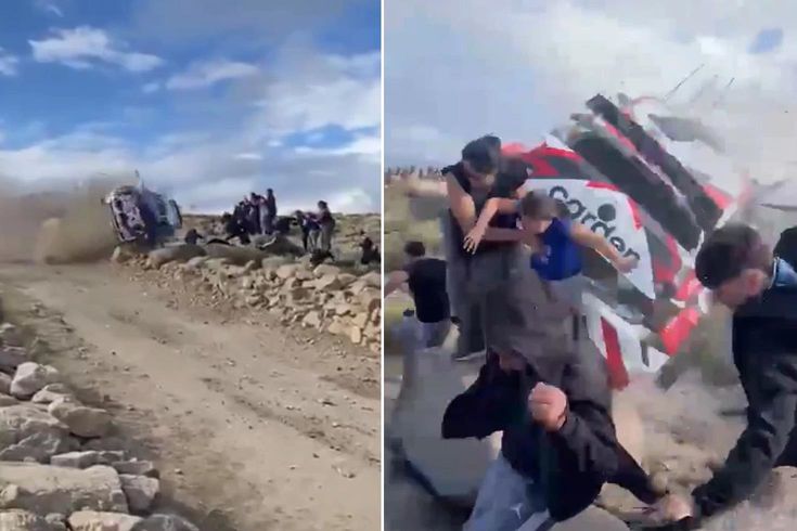 Rallide korkunç kaza Araç seyircilerin arasına daldı