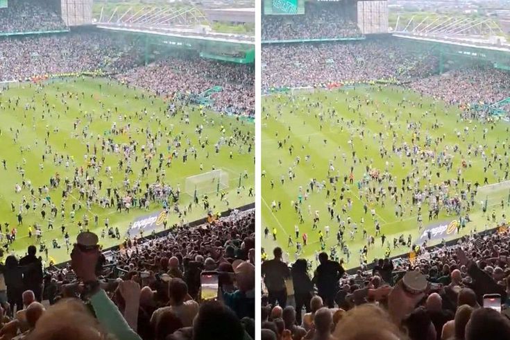 Celtic taraftarı sevinçten sahaya inmişti Şampiyonluk el değiştirebilir
