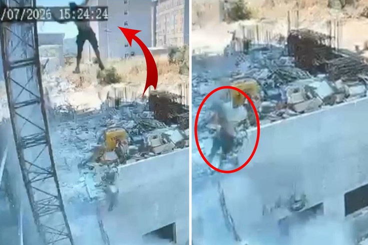 Çalıştığı inşaatta iskeleden düşen işçi ağır yaralandı olay kamerada