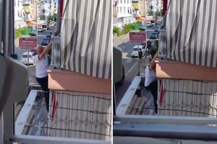 Balkon demirinde mahsur kaldı, itfaiye merdiveniyle kurtarıldı