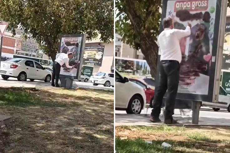 Reklam panosundaki afişi sprey boya ile kapattı Gerekçesi de olay kadar ilginç