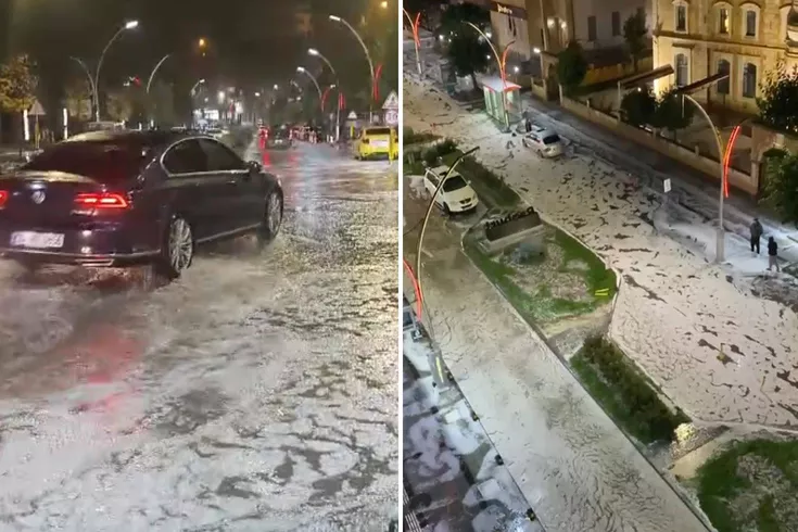 10 dakikalık dolu yağışı Bayburt’u beyaza bürüdü