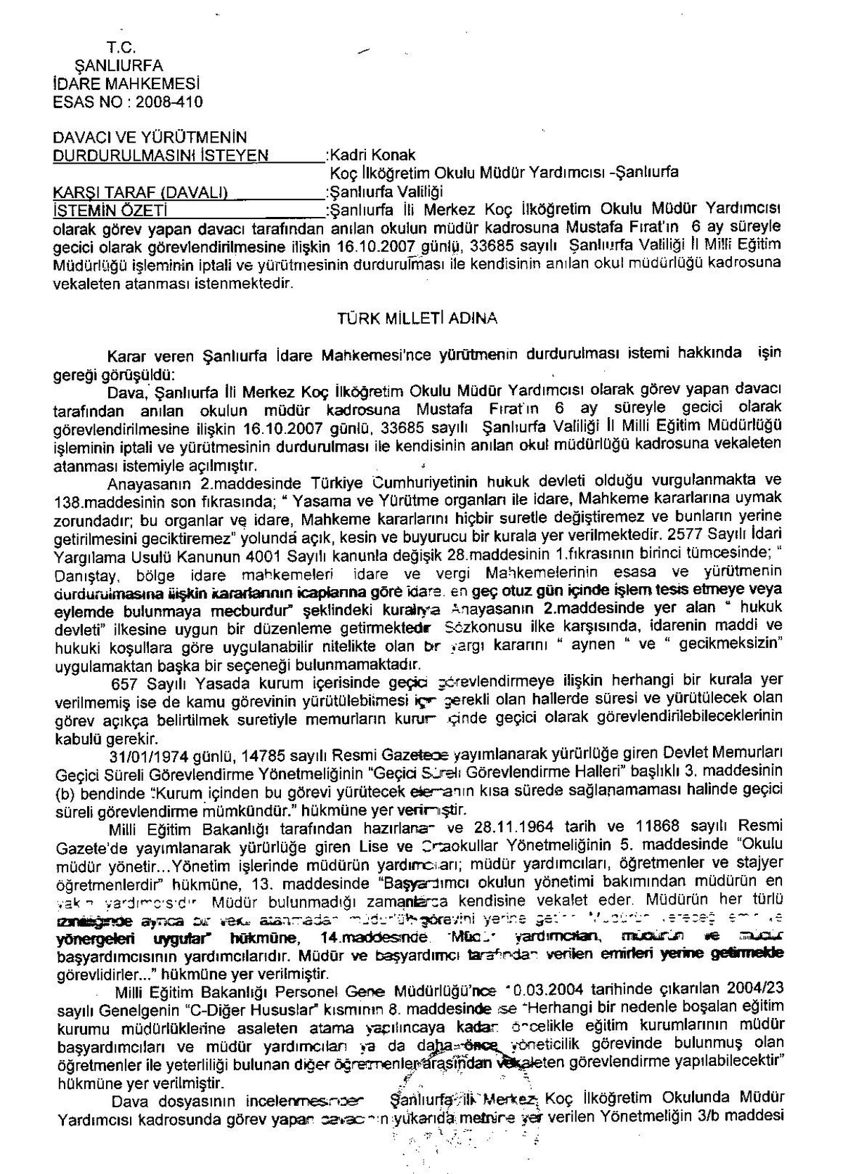 Hukuksuz Atamaya İdare Mahkemesi 'Dur' Dedi