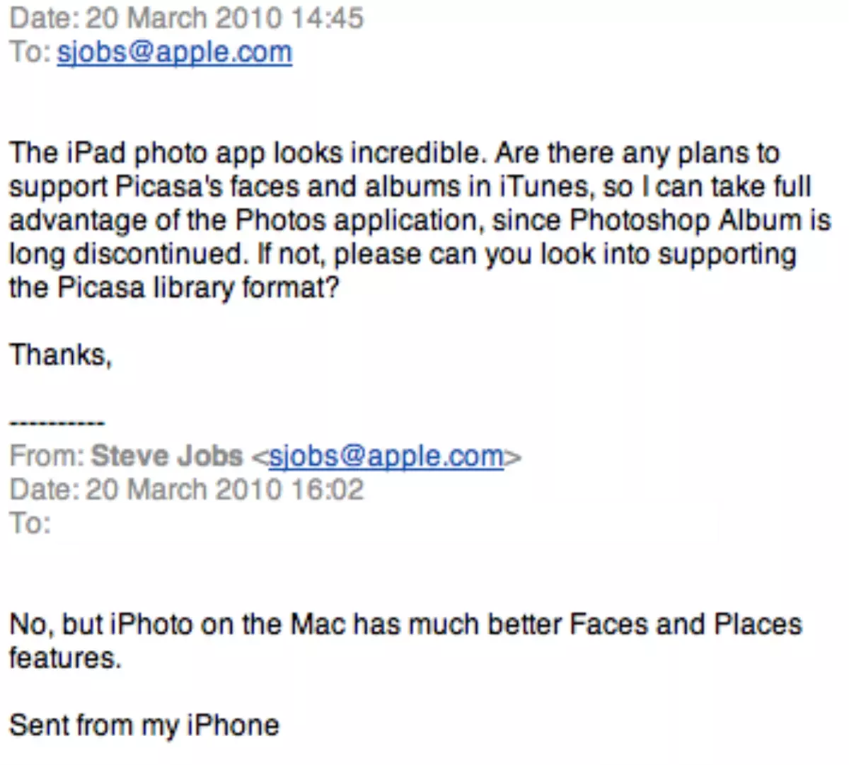 İpad, Picasa\'yı da Desteklemeyecek