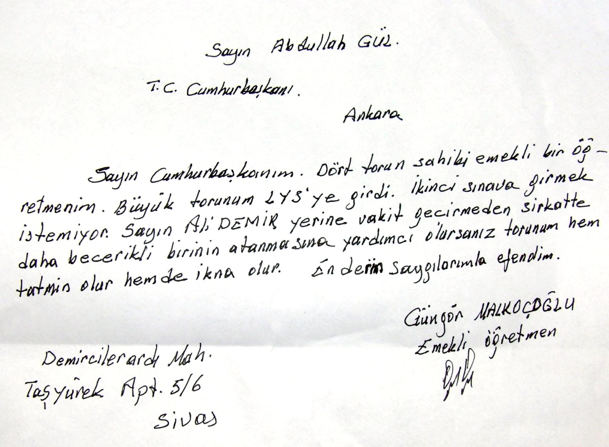 Emekli Öğretmenden Cumhurbaşkanı'na 'ygs' Faksı