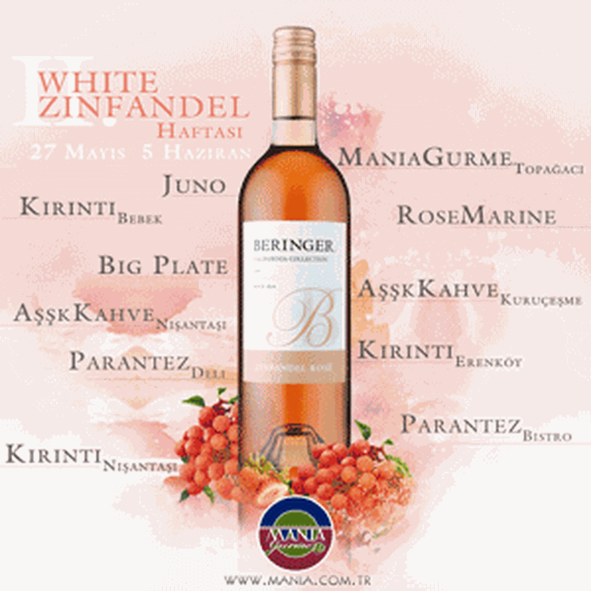 Pembe gözlüklerinizi takın; Beringer White Zinfandel Haftası başlıyor