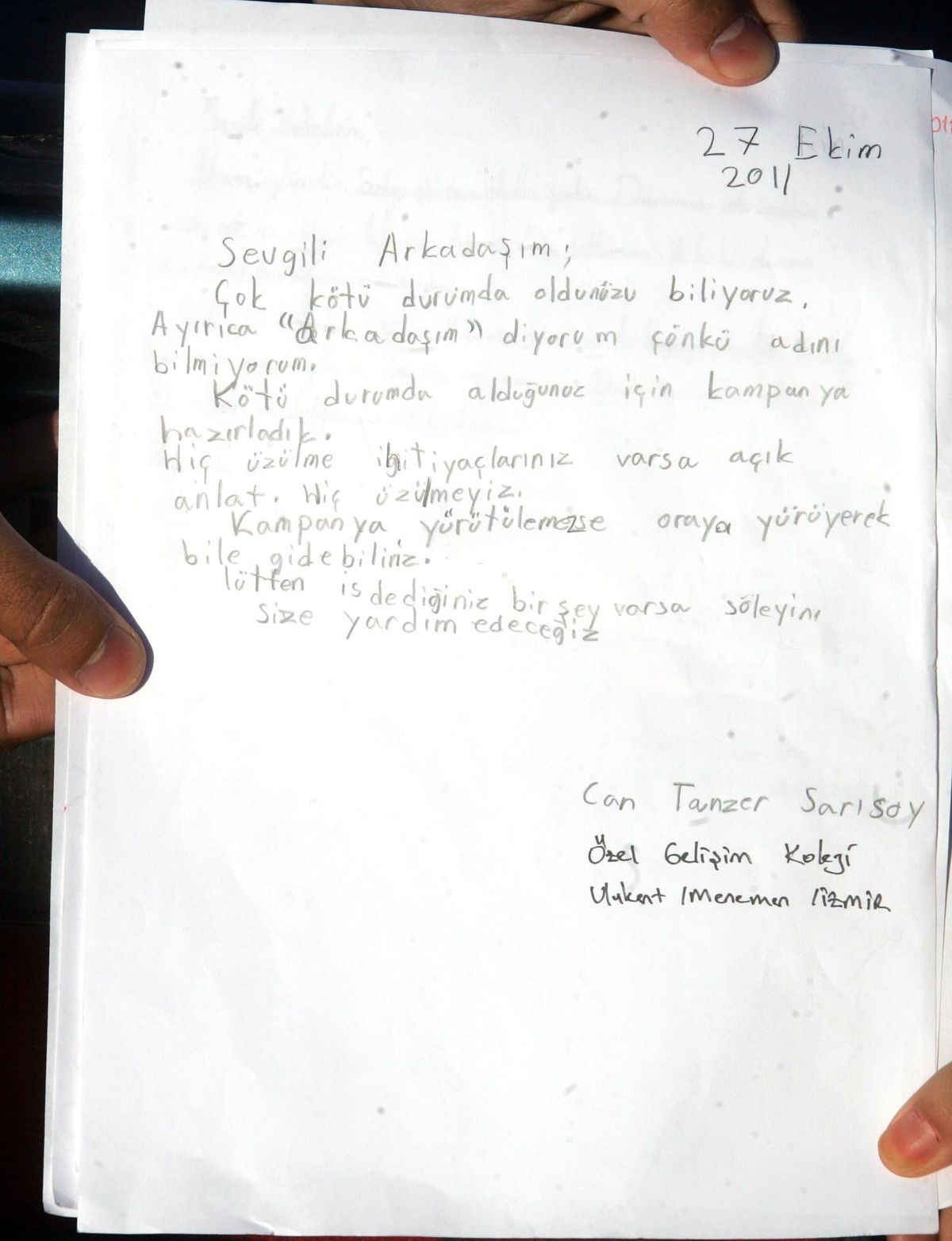 İzmirli Miniklerden Depremzede Arkadaşlarına Mektup ve Kampanya