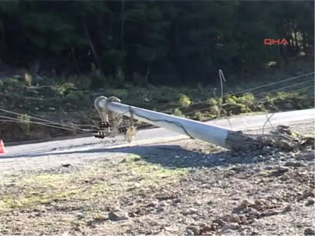 Freni Boşalan Kamyon, Elektrik Direğini Yola Devirdi