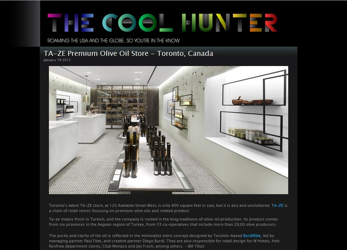 Ta-Ze Toronto Mağazası The Cool Hunter Sitesinde Yer Aldı