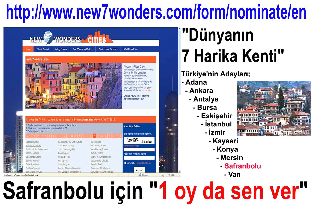 Safranbolu\'nun "Dünyanın 7 Harika Kenti" Arasında Olabilmesi Oy Kullanma Çağrısı