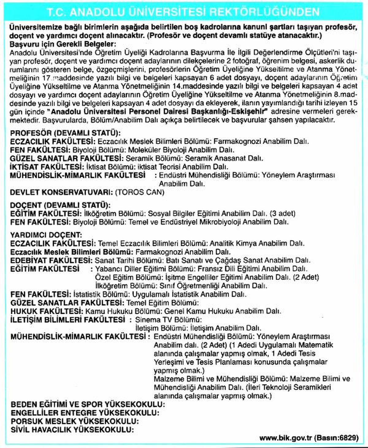 Anadolu Üniversitesi\'nden Tartışılan İlan