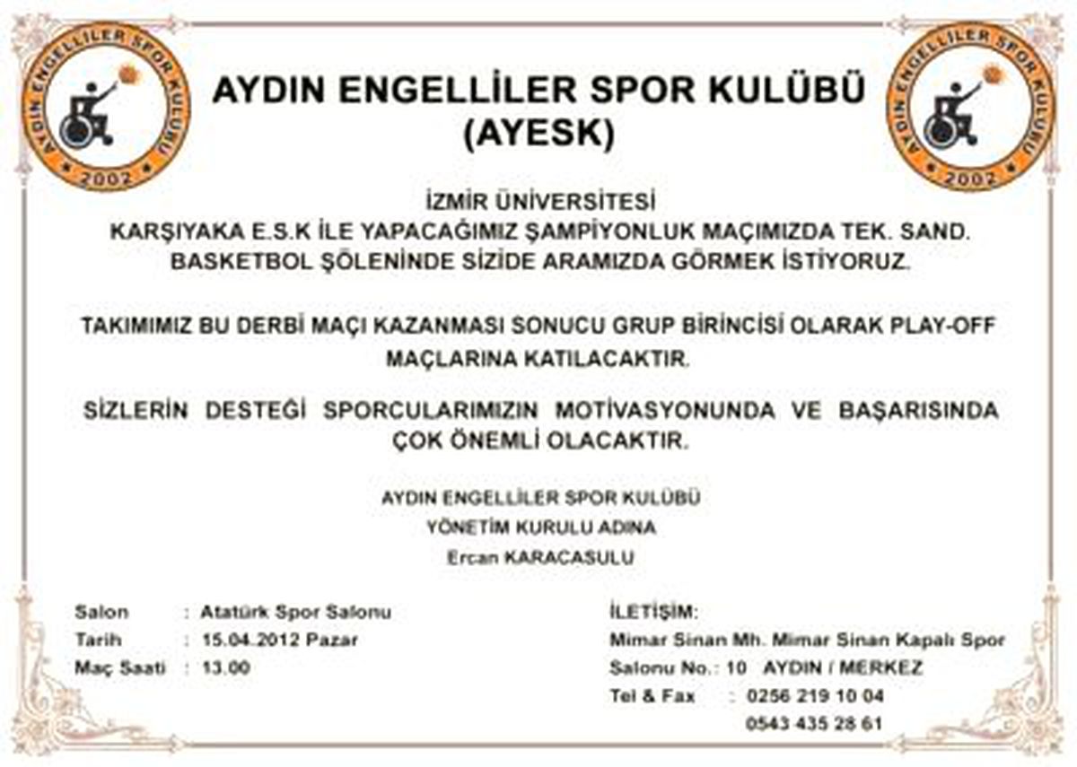 Engelliler Aydınlıları Maçlarına Davet Etti