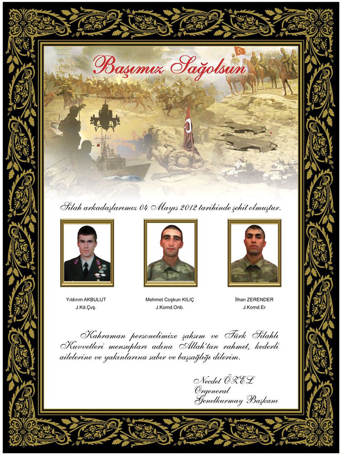 Orgeneral Özel\'den Taziye Mesajı