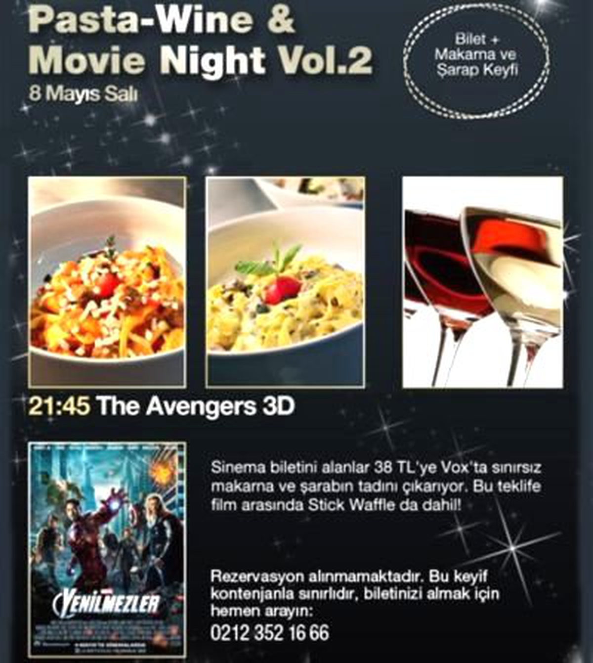 Cinecity Etiler\'de Makarna, Şarap ve Sinema Keyfi!
