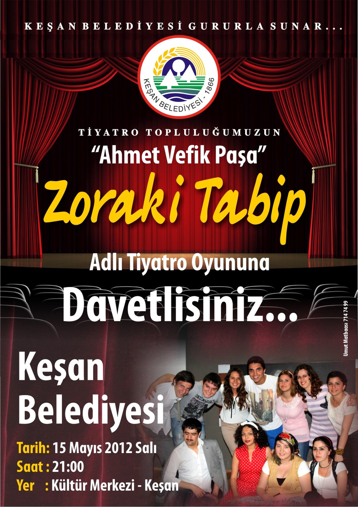 Keşan Belediyesi 'Zoraki Tabip ' Adlı Oyunu15 Mayıs'da Sergileyecek.