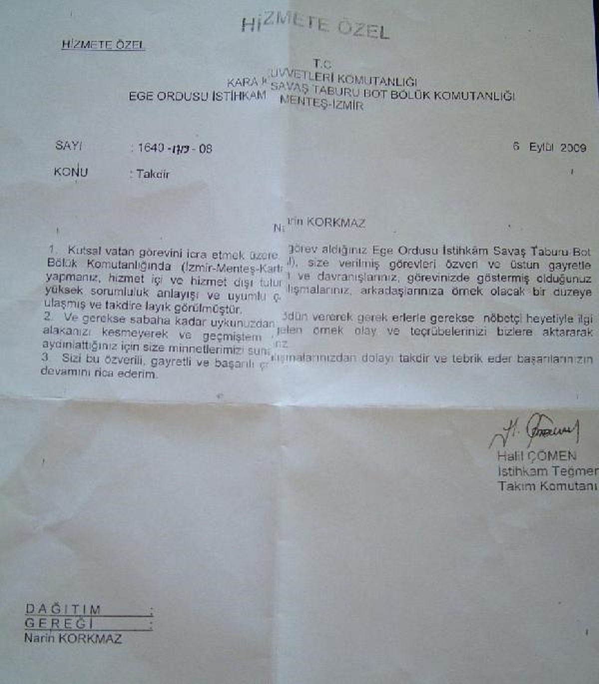 Fuhuş Tutuklusuna Askeri Takdir Belgesi