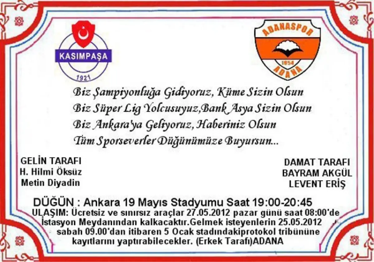 Adanaspor Taraftarından İlginç Davetiye