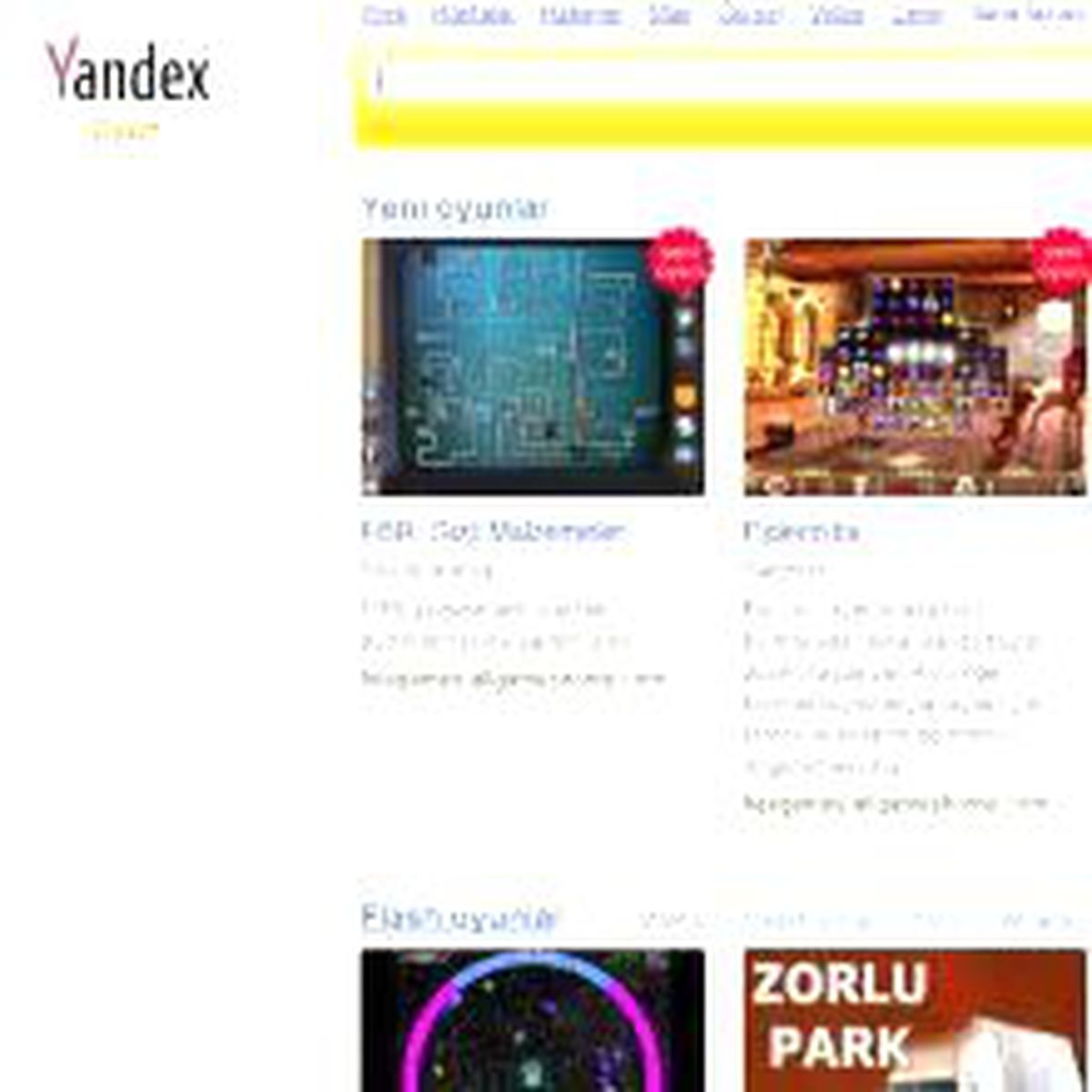 Web\'deki oyunlar Yandex\'de