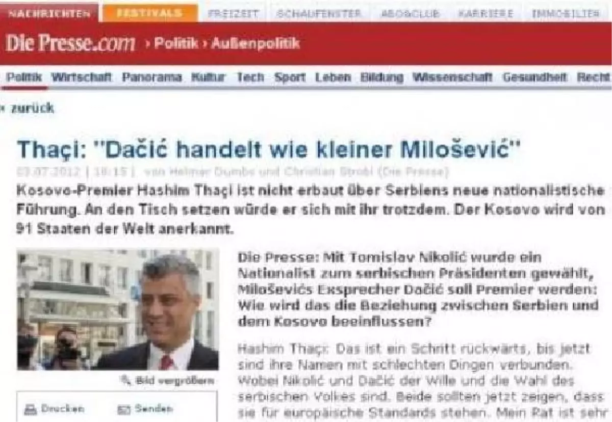 Haşim Taçi; Ivıca Daciç Kücük Miloşeviç Olmamalıdır