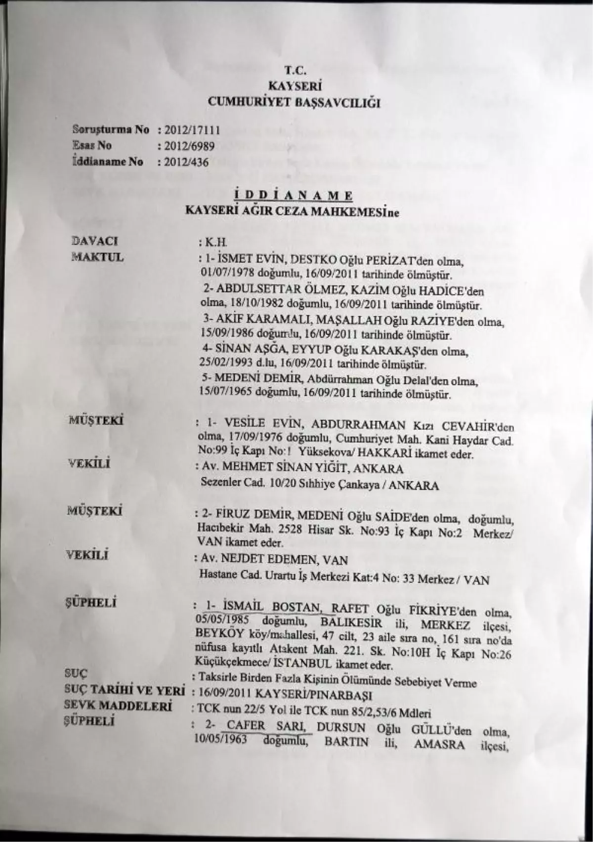 Yanarak Ölen 5 Tutuklu ve Mahkumla İlgili Dava Açıldı