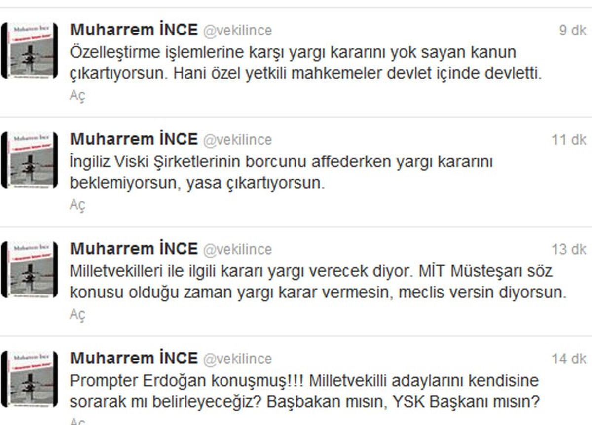 İnce, Başbakana Twıtter\'dan Yüklendi