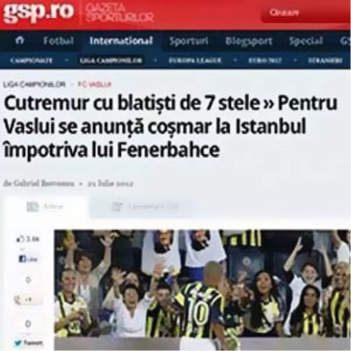 Romen Gazeteden Fener\'e \'Şikeci\' Manşeti