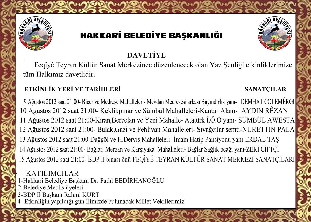 Hakkari\'de Yaz Şenliğine Davet