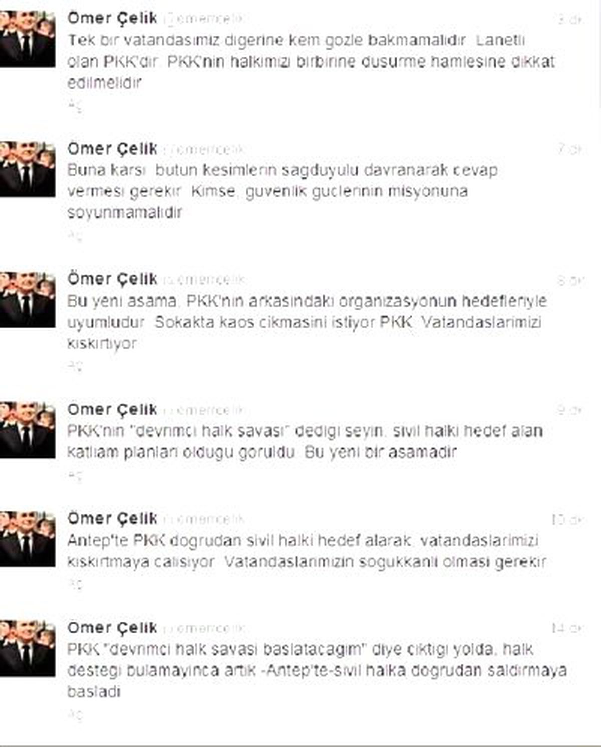 Ömer Çelik : "Pkk, Sivil Halka Doğrudan Saldırmaya Başladı"