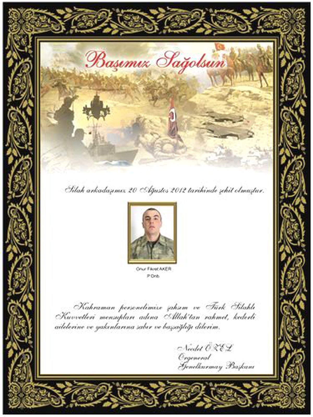Genelkurmay Başkanı Orgeneral Özel\'den Başsağlığı Mesajı