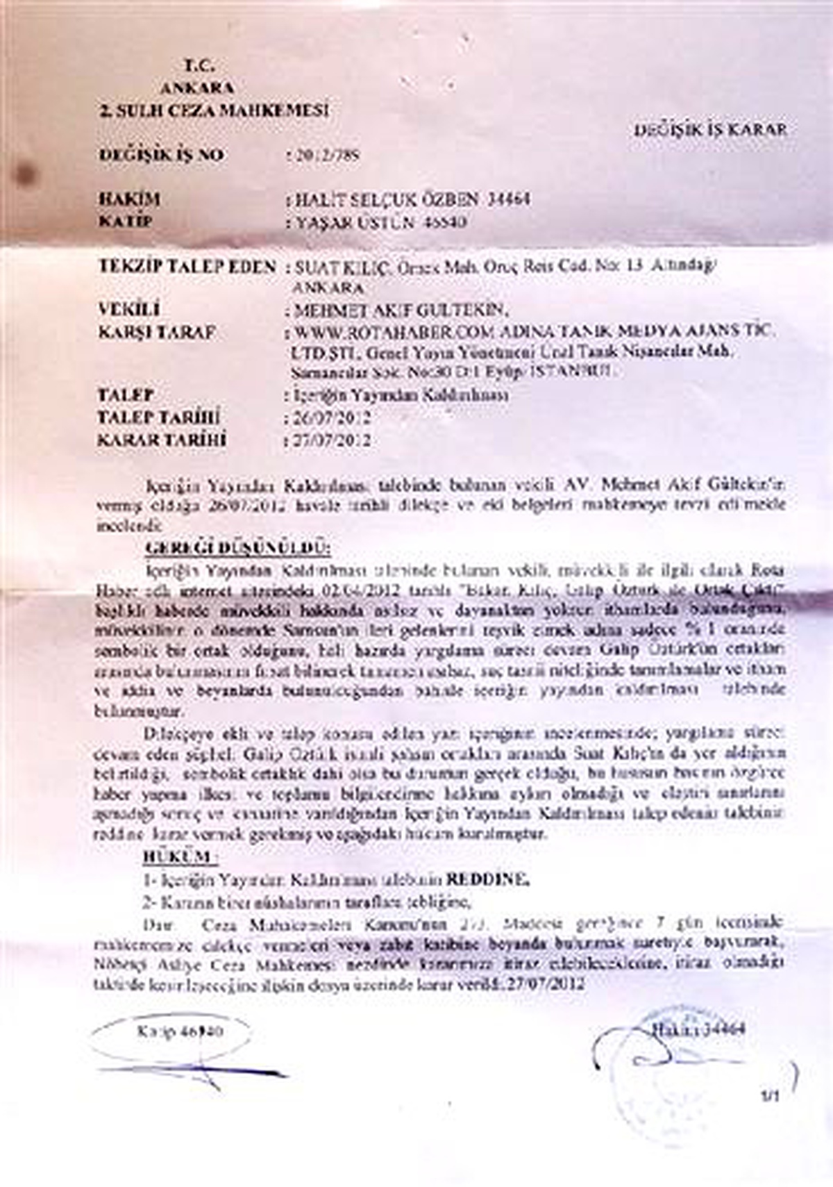 Gençlik ve Spor Bakanı Suat Kılıç\'a Yargıdan Ret
