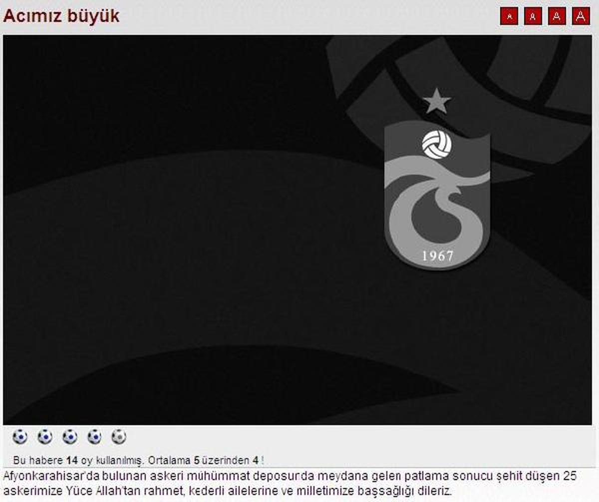 Trabzonspor\'dan Şehitler İçin Başsağlığı Mesajı