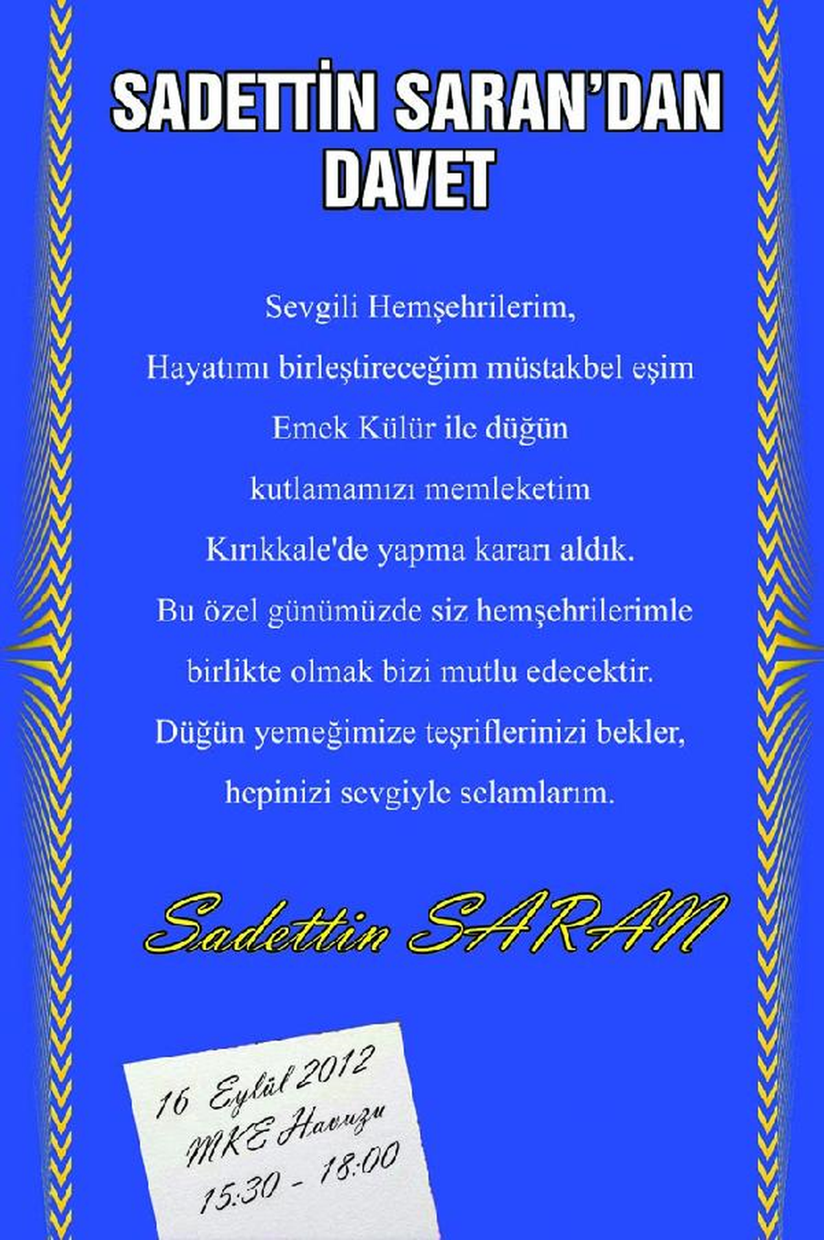 Sadettin Saran Kırıkkale\'de Evleniyor
