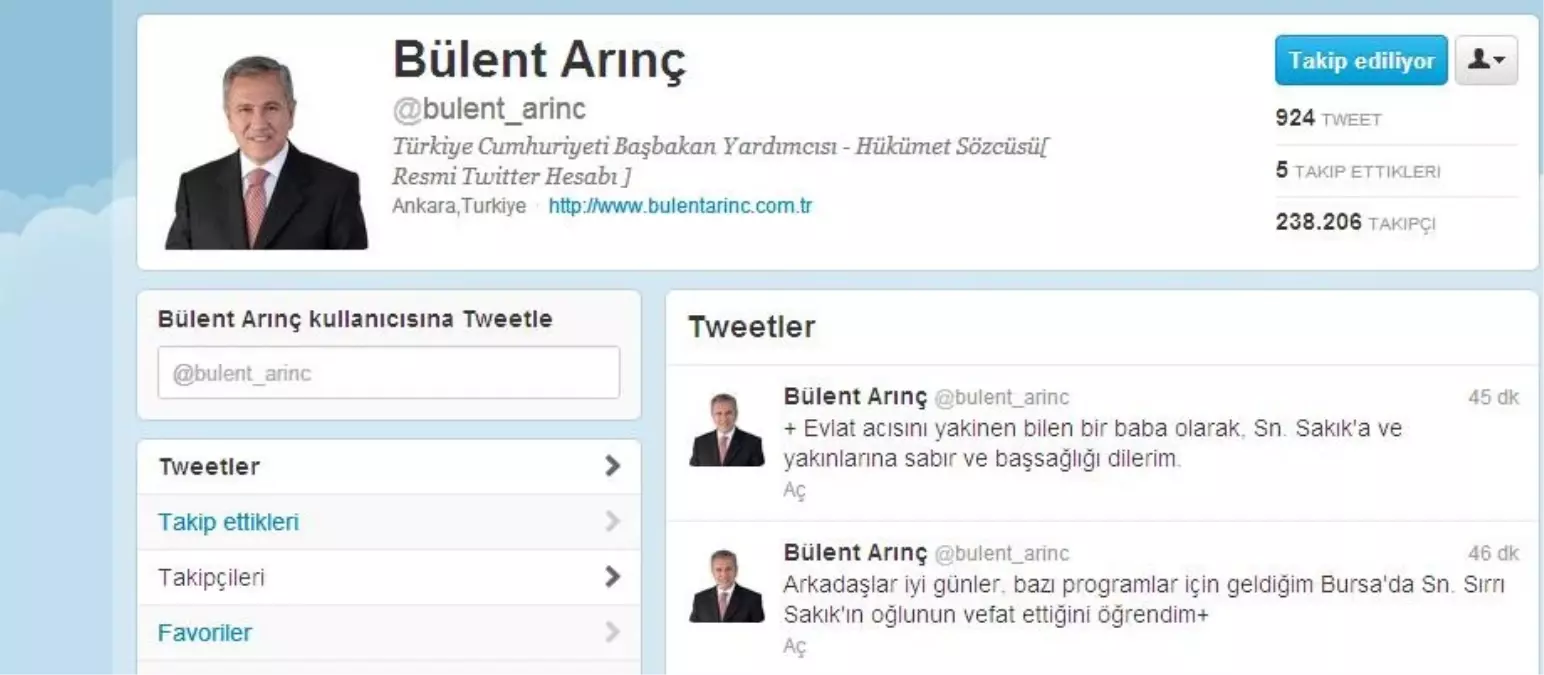 Arınç'tan BDP'li Sakık'a Başsağlığı