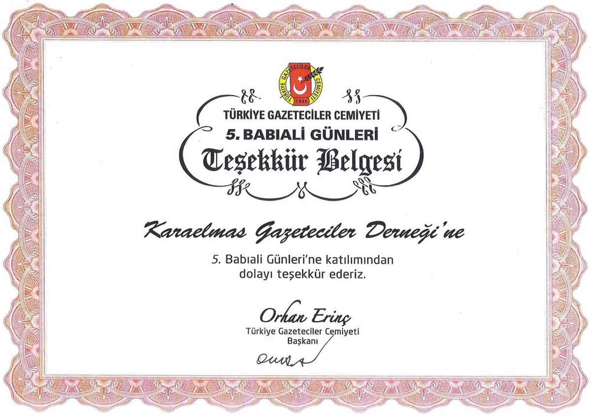 Kgd\'ye Teşekkür Belgesi