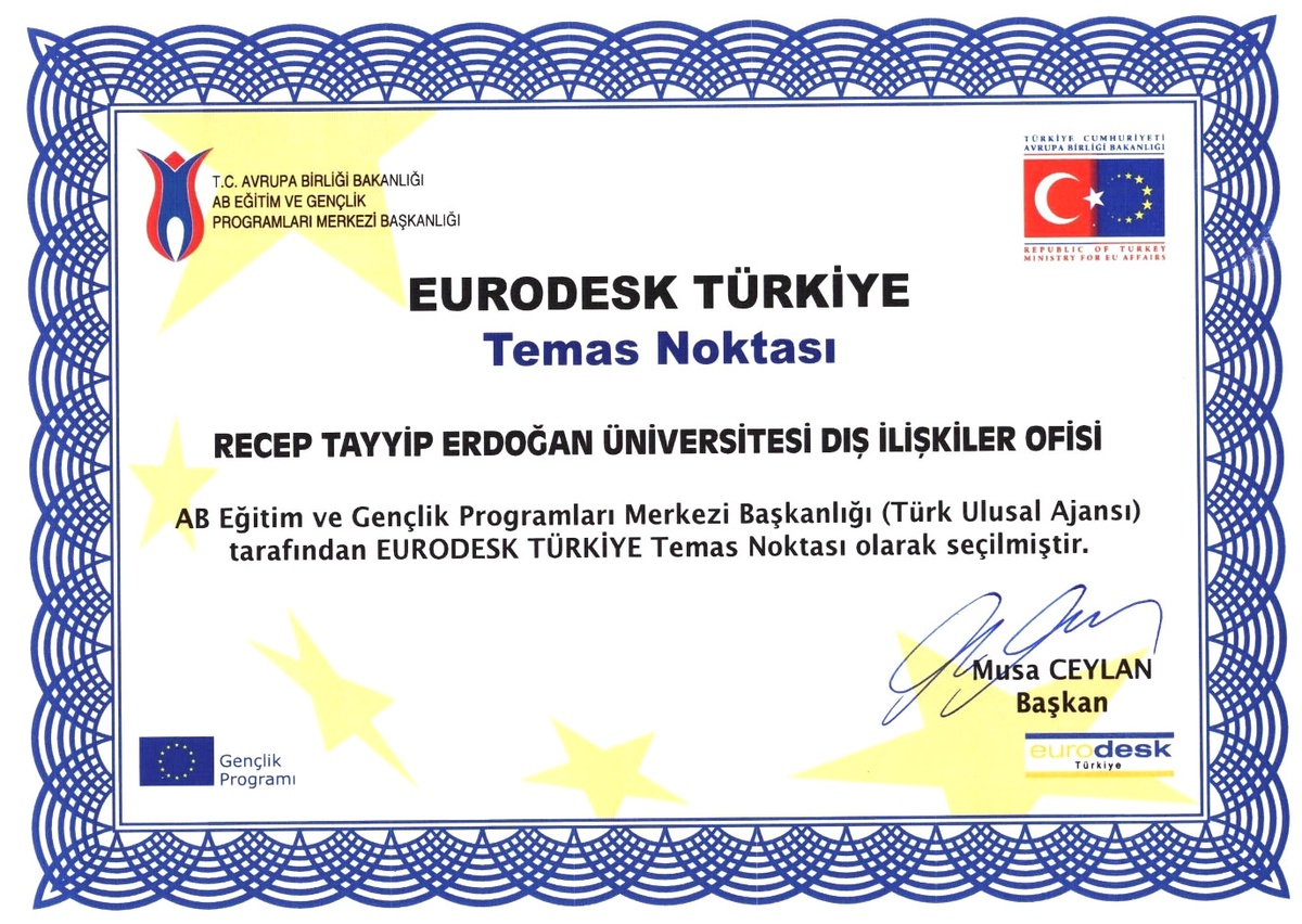 Eurodesk Türkiye Temas Noktası Recep Tayyip Erdoğan Üniversitesi Oldu